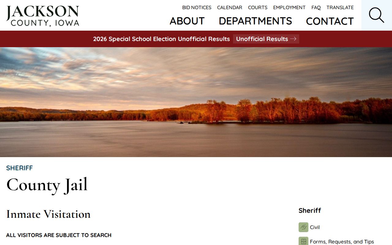 Official Jackson County Jail custody services page without a public inmate roster